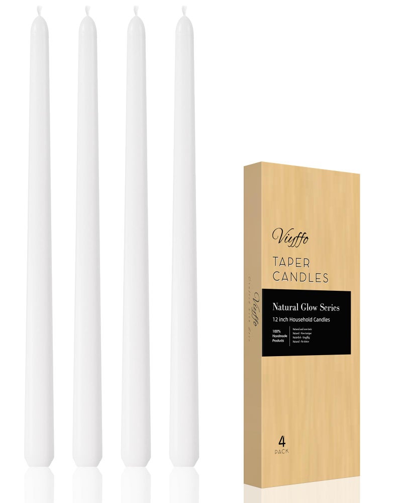 Viyffo Taper Candles 12 Inch White Set of 4 Unscented  Dripless  Smokeless Long Tall Tapered Candlesticks Wedding Home Decor Dinner - Image 1
